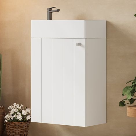 Wandmontierter waschtisch mit waschbecken 41 x 23 x 62,5 cm - schmaler gäste-wc waschbeckenunterschrank aus mdf lackiert und keramik moderne badmöbel weiß (1/5)