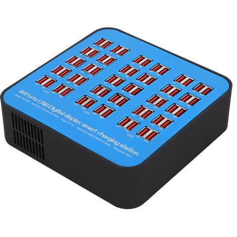 Station de charge USB intelligente à 60 ports, boîtier en PC ABS ignifugé, 300 W, prise 100-240 V.