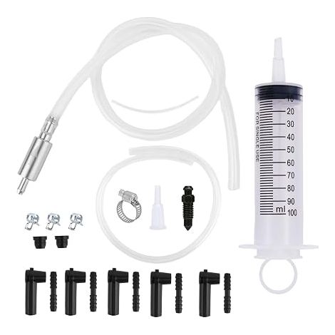 Kit de Purge Frein avec Clapet Anti-Retour, Outil de Purge 100ml Seringue 50cm Tuyau Pompe d'Extraction Liquide et Adaptateurs Inclus pour l'Entretien des Motos et Voitures