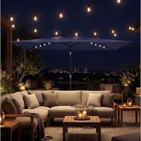 Balkonschirm 300x200 cm Marineblau Polyester mit Solar-LEDs, Knickfunktion, Kurbel und Schutzhülle (1/3)