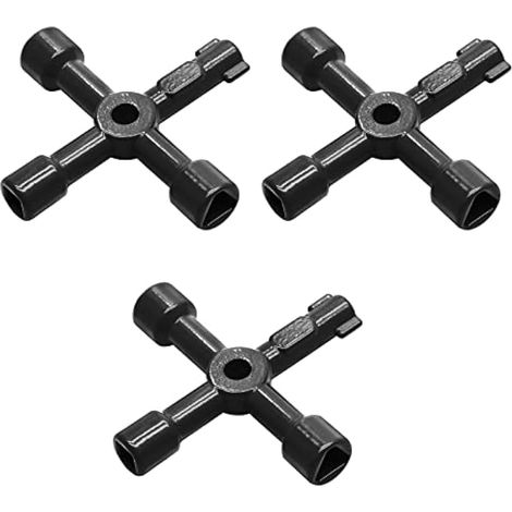 Jiozermi Lot de 3 clés utilitaires multifonctions à 4 voies, clé de plomberie, clé triangulaire carrée, clé d'ouverture pour compteur électrique, eau, gaz, boîte de compteur électrique, noir (1/5)