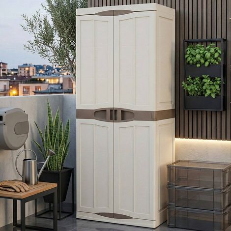 Dmora Armadio multiuso da esterno o interno, Mobile a 1 anta e 4 ripiani in polipropilene, 100% Made in Italy, cm 70x47h178, colore Beige, con imballo rinforzato (1/5)