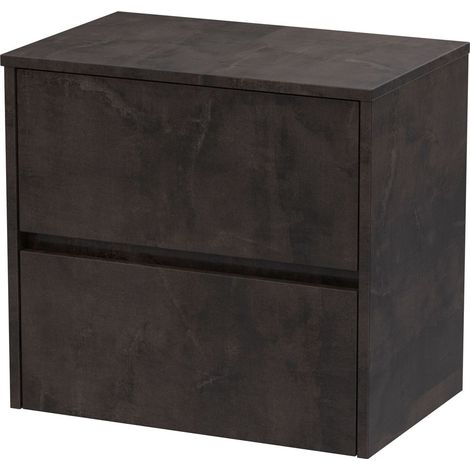 Chartley Contemporary 2 Drawer Wall Hung Vanity Unit with Worktop, Metallic Slate, 600mm