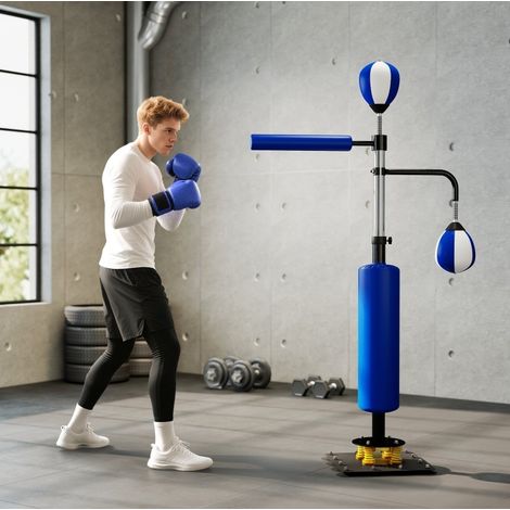 Punching ball con due speedball, barra rotante, altezza regolabile 140-205 cm, acciaio, blu OKMYHOME (1/5)