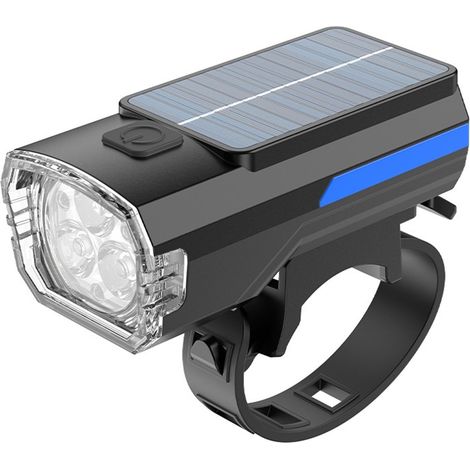 Feu De Vélo Solaire Rechargeable - Phare Et Feu Arrière Led - Cloche Électrique Intégrée - Étanche - Pour Route Et VTT - 1 Pièce (1/3)