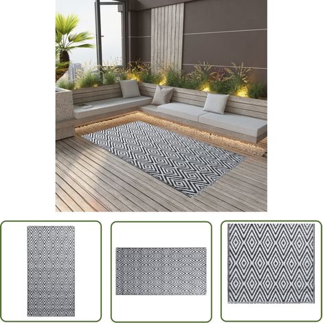 The Living Store Outdoor-Teppich ARAKIL Weiß und Schwarz 160x230 cm PP - Außenbereich Dekoration - Balkon Teppich - Terrassen Teppich - Garten Teppich - Pool Bereich Deko (1/5)