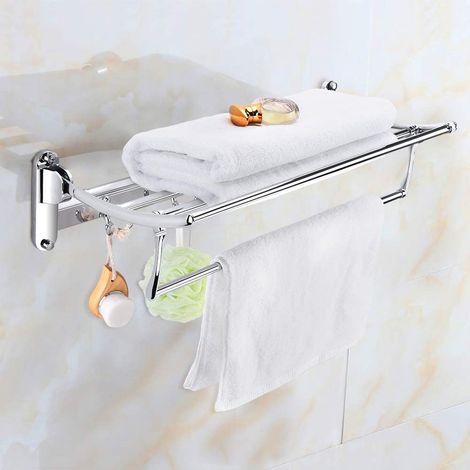 1 Porte-serviettes mural,acier inoxydable,barre réglable et crochets pliables,charge lourde,salle de bain (1/5)