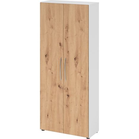 bümö basic Aktenschrank - 5 Ordnerhöhen   Weiß/Asteiche