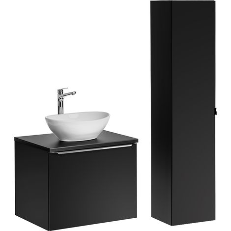 Conjunto lavabo individual 60cm y mueble columna Éros Negro