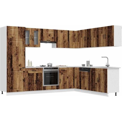 Ensemble de meubles de cuisine 14 pièces en bois d’ingénierie vieux bois - PANGIVO (1/5)