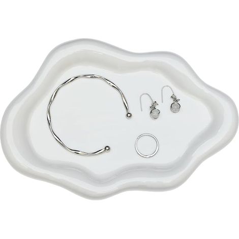 Coupelle Bijoux en Forme de Nuage, Decoratif Plateau Céramique, Parfum pour Cosmétiques, Plateaux à pour Anneaux, Colliers, Bracelets (Blanc) (1/5)