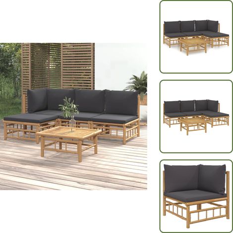 Salon de jardin 5 pcs avec coussins gris foncé bambou - Salon De Jardin - Mobilier De Jardin - Ensemble De Salon - Ensemble De Meubles De Jardin - Meubles En Bambou