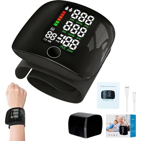 Blutdruckmessgerät fürs Handgelenk, wiederaufladbares Blutdruckmessgerät mit großem LED-Display, Blutdruckmessgerät mit Sprachansagen und Messwertspeicher, für Erwachsene und ältere Menschen (1/5)