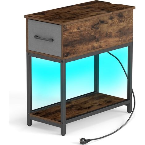 Slim Nightstand with LED Lights and Charging Station