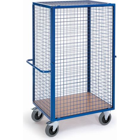 Rollcart Gitter-Schrankwagen mit Vorderwand, Schiebegriff und Grundboden 980x700mm im Buchedekor
