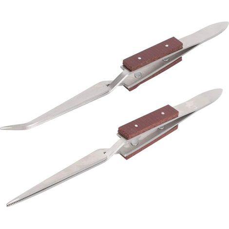 Cross tweezers, set with reverse cross handle and metal grips, craft tool, cross tweezers with locking mechanism, 2-piece set for jewelry making and soldering, pointed, straight tip (1/4)