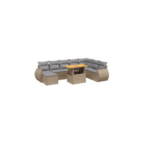 Salon de jardin avec coussins 9 pcs beige résine tressée (1/3)