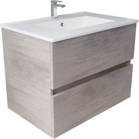Meuble salle de bain suspendu 70 cm ROSALY INOX- Bois- Plan vasque en Céramique