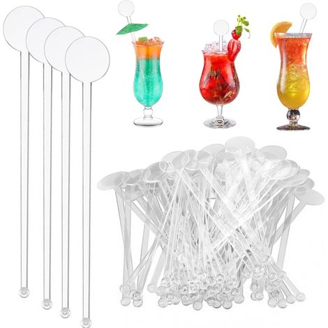 80 - Bâtonnets Mélangeurs - Touillettes Cocktail - Réutilisables Pour Boissons Chaudes Et Froides - Transparent - 18 cm