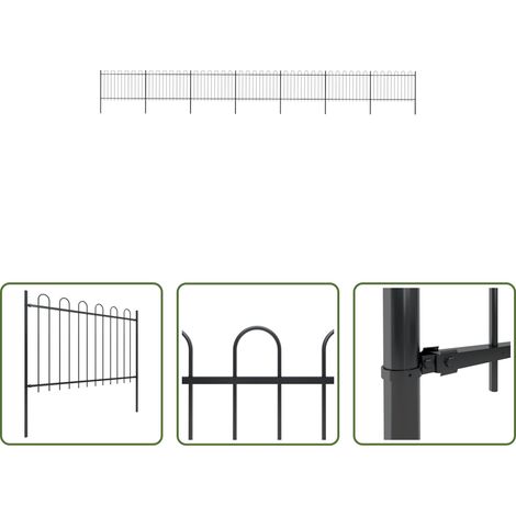 vidaXL Gartenabgrenzung - Gartenzaun mit Rundbogen Stahl 1248 x 120 cm Schwarz (1/5)