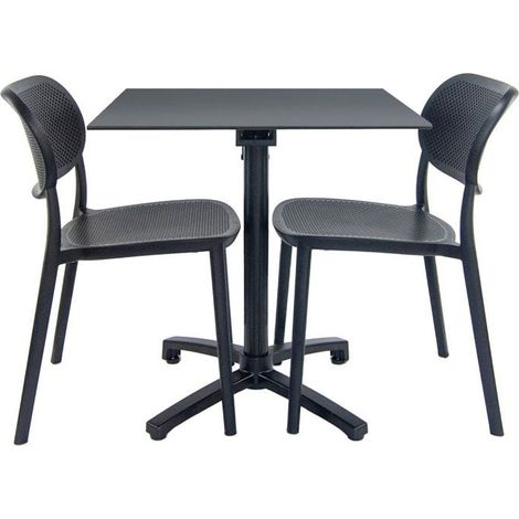 Table pliable gris anthracite + 2 chaises pour terrasse