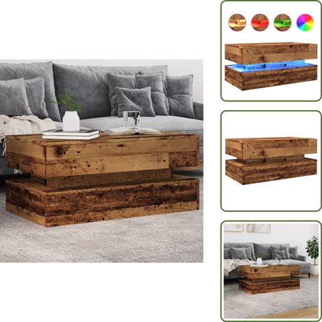 Couchtisch mit LED-Leuchten Altholz-Optik 90x50x40 cm - Couchtisch - Couchtische - Beistelltisch - Sofatisch (1/5)