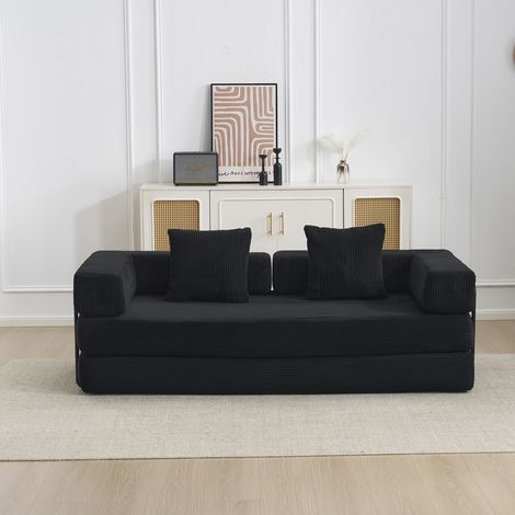 Canapé-lit convertible en velours côtelé, matelas pliant compact pour petits espaces, aucun assemblage requis, noir (1/5)