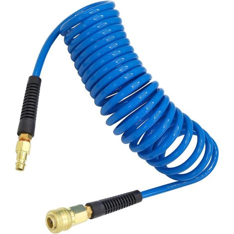 Tuyau à air comprimé PU 7.5 m de long 6 mm ID x 9.5 mm AD avec raccords rapides 1/4", Limiteur de flexion, Bleu