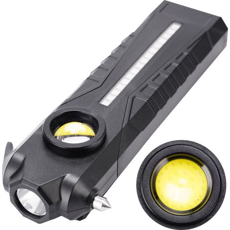 Multifunktionale Arbeitsleuchte, wiederaufladbare Inspektionslampe, Taschenlampe mit magnetischem Hakenschneider, Hammer mit roter und blauer Kontrollleuchte für Camping/Reparatur/Notfall [Energieklas