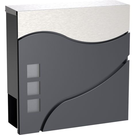 Wiltec – Boîte aux lettres murale ou sur pied verrouillable en acier galvanisé – Design moderne gris anthracite – Grande capacité avec porte-journaux