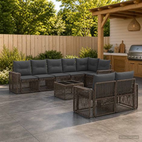 vidaXL Ensemble de canapé de jardin 9 pc Gris et Gris foncé polyrotin (1/5)