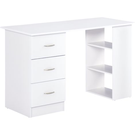 Bureau avec rangement, table informatique 120 x 50 cm, bureau d'ordinateur avec étagères et tiroirs, pour petits espaces, chambre à coucher, blanc (1/5)