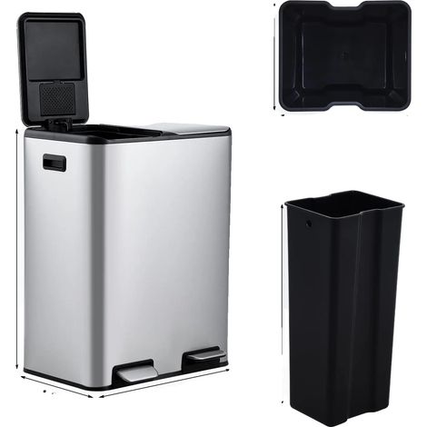 Cubo de basura, capacidad de 60 litros, tapa de cierre suave, color plata. (1/2)
