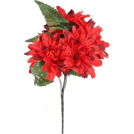 Un bouquet di fiori artificiali: 7 dalie con foglie di felce rosse (1/3)