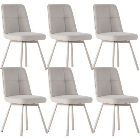 Lot de 6 chaises pivotantes tissu maillé beige surpiqûres décalées et pieds en métal crème - MICHAL (1/5)