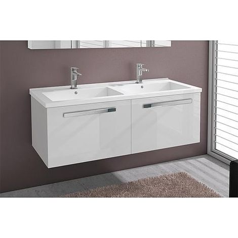 WTU+WT en fonte minérale EBLI blanc brillant 2 tiroirs 1210x494x510mm (1/3)