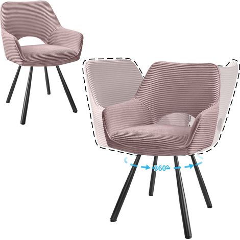 LEWE Lot de 2 Chaises de Salle à Manger 360° Pivotantes avec Accoudoirs, Rembourrées avec Dossier en Velours, Rose