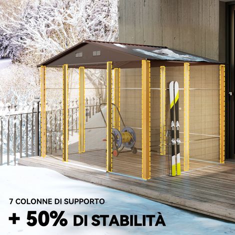 Casetta da Giardino in Acciaio Zincato 2,7x1,8 m con Effetto Legno, Deposito per Attrezzi e Giardino, Resistente alle Intemperie, Marrone
