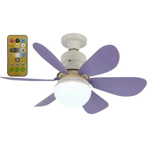 BomKra Ventilateur de Plafond avec Lumière et Télécommande, 30 W Lampe avec Douille E27, LED Dimmable, Faible Bruit, 6 Pales, 3 Vitesses, Minuterie – Violet 42cm (1/5)