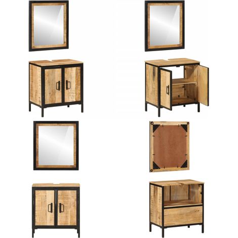 2-tlg. Badmöbel-Set Eisen und Massivholz Mango - Badmöbel Set - Badezimmermöbel - Wandregal - Waschbeckenunterschrank - Spiegel - Home & Living (1/5)