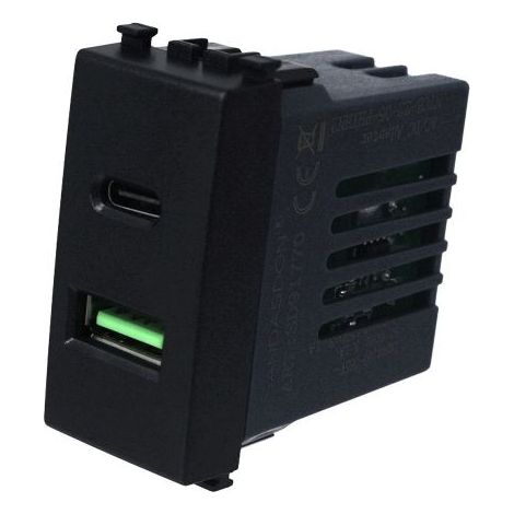 Serie Social Presa USB A + USB Type C5V A+C 3.1A 90-240V nero Compatibile con Vimar Arke' (1/4)