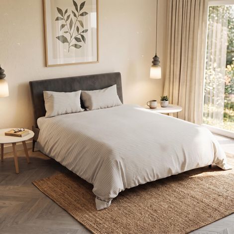 Housse de Couette Satin Stripes, Tourterelle, 2 Places (1/5)