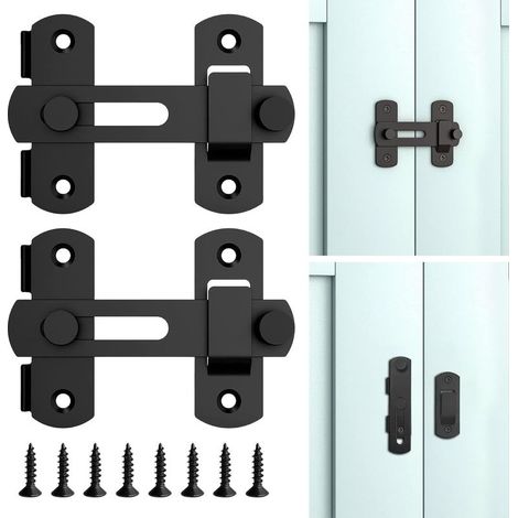 Loquet coulissant robuste noir pour portail de jardin en bois, idéal pour abri de jardin ou porte de garage. (1/5)