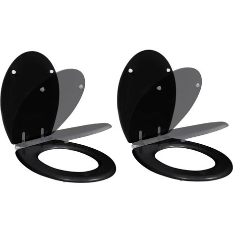 Set di due sedili per WC con coperchi in MDF nero 020002942