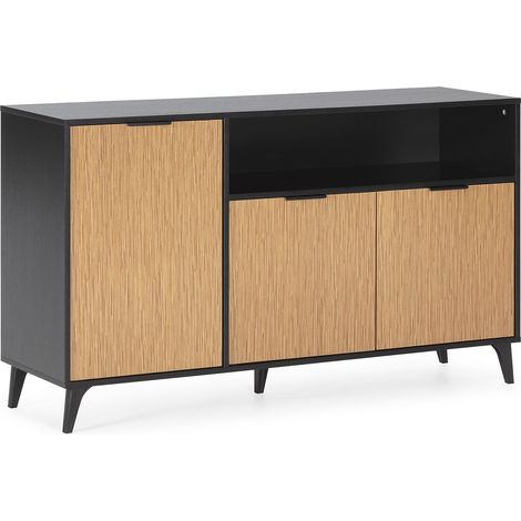 Credenza Denis 3 ante 1 foro, colore Nero/Legno