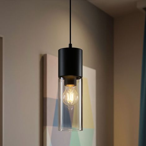 Lampada a sospensione Lampada a sospensione 1 fiamma in vetro color fumo Lampada da tavolo nero, metallo, 1x presa E27, DxH 10x152,5 cm