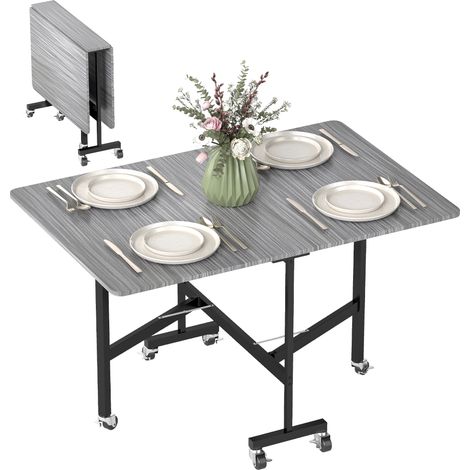 HOMCOM Mobile Drop Leaf Table, Folding Kitchen Table with 6 Wheels, Grey (1/5)