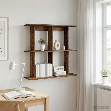 Étagère murale rectangulaire en bois d’ingénierie, bois ancien, 80 x 20 x 75 cm - PANGIVO (1/5)