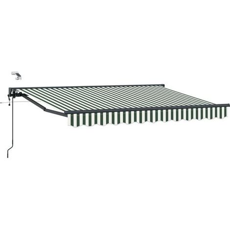 Store banne motorisé rétractable, vert, blanc et gris anthracite, 3 x 2,5 mètres. (1/5)