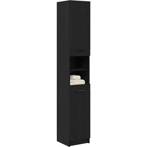 Meuble de Salle de Bain en Chêne Noir, 32 x 34 x 188,5 cm, Armoire de Rangement Verticale avec Étagères, Design Moderne pour WC et Douche (1/5)
